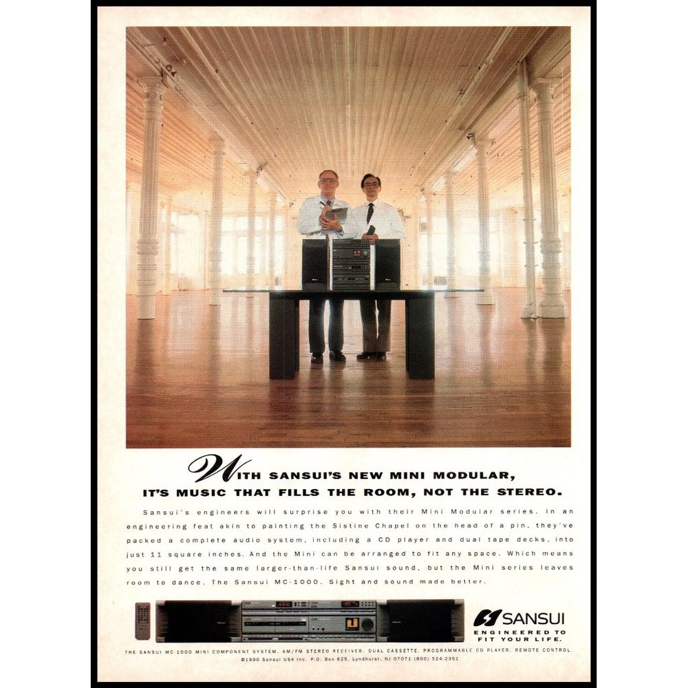 1990 Sansui MC-1000 Mini Component Stereo System Vintage Print Ad Audiophile Art